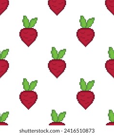 pixel beatroot Seamless Pattern vector beatroot background  pixel art for 8 bit game 