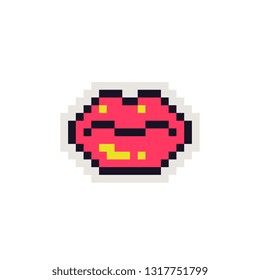 Icono de labios brillantes rojos. La boca de una mujer. Diseño para adhesivos, logo shop, aplicación móvil. Ilustración vectorial aislada. Juego de 8 bits sprite.