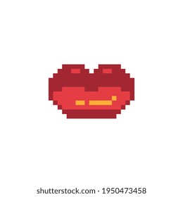 Pixel schöne rote glänzende Lippen. Frauenkund. Gezwirntes Design. Pixelkunst. Einzelne Vektorgrafik. Old School Computer Grafikstil.