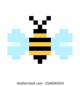 Pixel bee. Icon for game design. Retro pixel art. Vector illustration. Stock image.