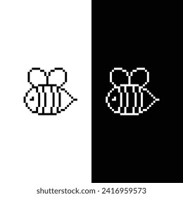 pixel bee  icon.  Vector pixel art bee 
 8 bit logo for game