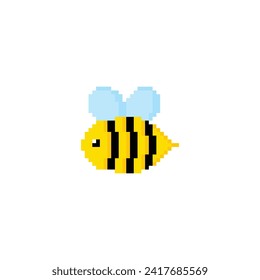 pixel bee  icon.  Vector pixel art bee 
 8 bit logo for game