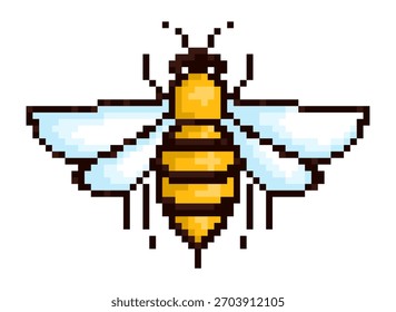 El símbolo de la abeja de píxeles en vuelo.
