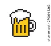 pixel beer glass icon. Vector pixel art beer mug  8 bit logo for game