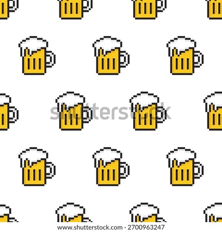  pixel beer glass  Seamless Pattern vector beer mug background  pixel art for 8 bit game