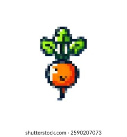 Pixel beet icon. Logo vegetable beet in pixel style 80s, 90s. Food beet for games, websites, animations. 8bit icon. Vector vintage retro beet icon.