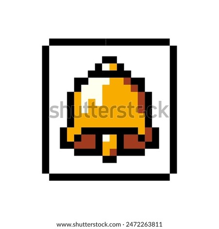 Pixel bell icon. Vector illustration of a golden bell. 8 bit bell. Arcade game symbol, web icon.