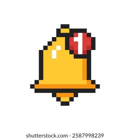 Pixel bell, incoming message notification, 8 bit bell signal. Vector illustration