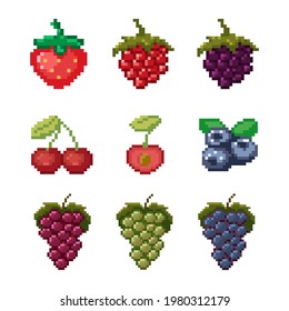 Pixel berries set. Vector illustration.