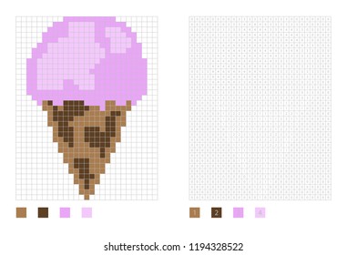 Pixel berry ice cream in the coloring page with numbered squares, vector illustration