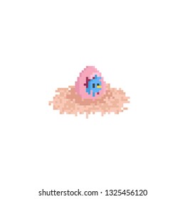 Pixel bird in the pink egg with nest.Easter day.8bit.