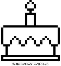 Pixel birthday cake icon vector, a delightful retro-style treat for celebrations, gaming themes, or nostalgic events. Perfect for adding a sweet, pixelated touch to your designs.