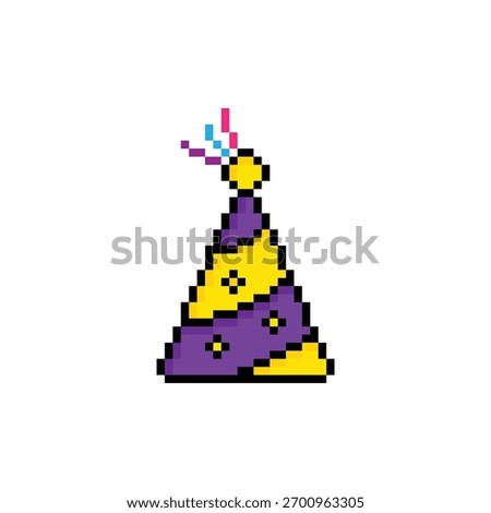 pixel birthday hat icon. Vector pixel art 8 bit logo for game