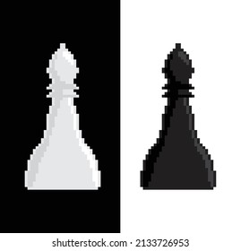 Pixel  Bishop  icon vector chess. Chessmen figure pixel art pieces. 
