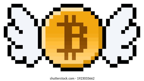 Pixel bitcoin with wings (vector)