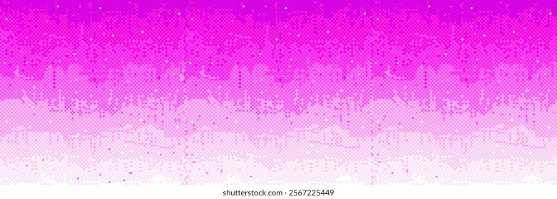 Pixel bitmap background with bright pink gradient fading into white bottom. Small scattered sparkles create starry effect across surface. Pixelated pattern for retro banner or vaporwave aesthetic.