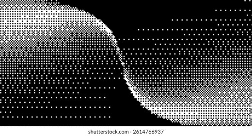 Pixel bitmap gradient texture. 8 bit video game screen wallpaper Black and white dither pattern background eps 10