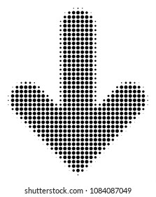 Pixel black arrow down icon. Vector halftone composition of arrow down pictogram constructed of round elements.