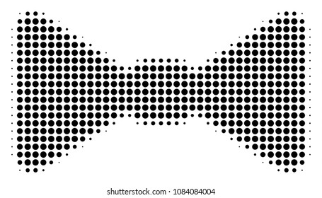 Pixel black bow tie icon. Vector halftone composition of bow tie icon organized of circle dots.