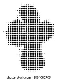 Pixel black cacti icon. Vector halftone pattern of cacti symbol combined with round pixels.
