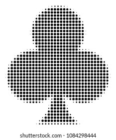 Pixel black clubs suit icon. Vector halftone composition of clubs suit pictogram created with circle dots.