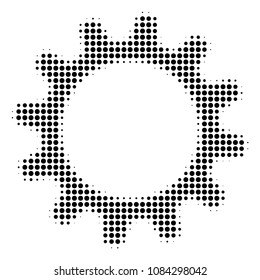 Pixel black cogwheel icon. Vector halftone collage of cogwheel symbol made with circle dots.
