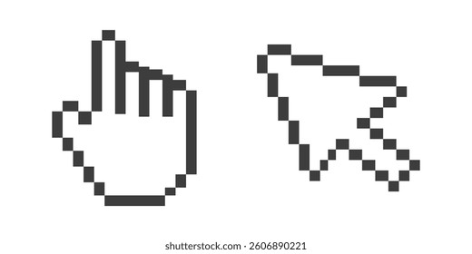 Pixel black cursor vector icon.