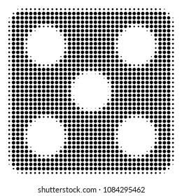 Pixel black dice icon. Vector halftone composition of dice icon composed with circle elements.