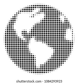 Pixel black Earth icon. Vector halftone mosaic of Earth pictogram made of spheric elements.