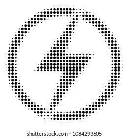 Pixel black electric power icon. Vector halftone pattern of electric power icon organized of circle dots.