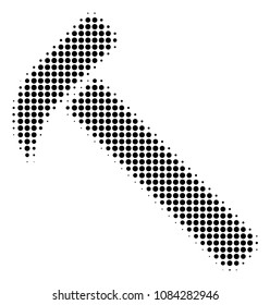 Pixel black hammer icon. Vector halftone mosaic of hammer symbol made of circle elements.