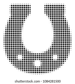 Pixel black horseshoe icon. Vector halftone composition of horseshoe pictogram designed of spheric elements.
