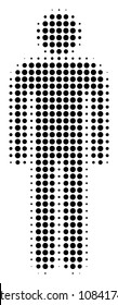 Pixel black man user icon. Vector halftone composition of man user icon organized of spheric elements.