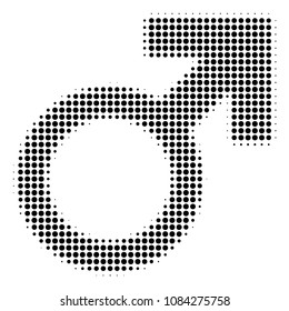 Pixel black mars symbol icon. Vector halftone composition of mars symbol symbol composed from round dots.