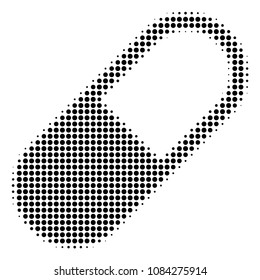Pixel black medication granule icon. Vector halftone composition of medication granule symbol designed with round points.