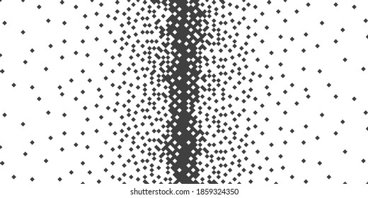 Pixel. Cuadrados negros aleatorios, caóticos, horizontales. Ilustración vectorial.