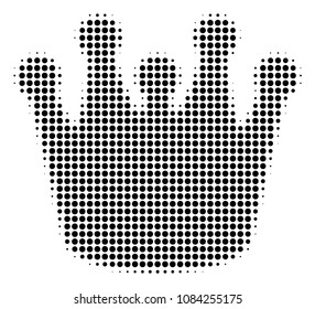 Pixel black royal icon. Vector halftone collage of royal pictogram done of spheric elements.