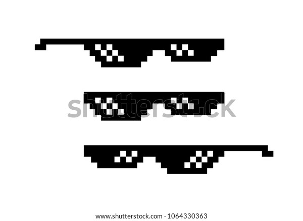 ピクセル黒のサングラス 8ビット ギャングと悪漢 悪漢の眼鏡 インターネットミーム 熊手と戯画のアクセサリー 白い背景にベクター画像 レトロ のベクター画像素材 ロイヤリティ フリー