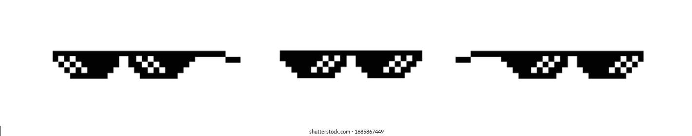Pixel black sunglasses for gangster and thug, bad guy. Internet meme. Vector flat on a white background. 