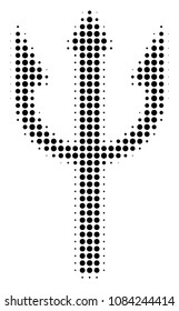 Pixel black trident fork icon. Vector halftone mosaic of trident fork icon formed with circle pixels.