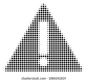 Pixel black warning icon. Vector halftone pattern of warning symbol created from round elements.
