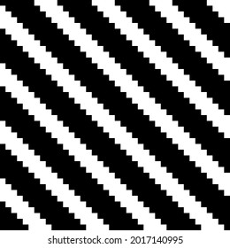 Pixel black and white diagonal stripes. Vector seamless diagonals.