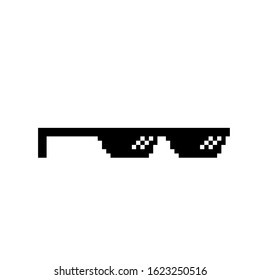 Pixel black and white glasses. Vector illustration. White background