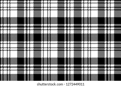 Pixel black white plaid seamless pattern. Vector illustration.