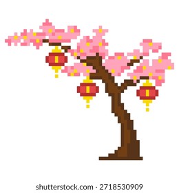 Decoración de la linterna del árbol de flor del píxel