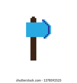 Pixel blue ax on a white background