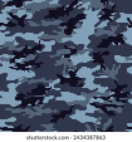 
pixel blue camouflage pattern, modern fabric texture, digital vector background, marine pattern