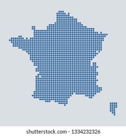 Pixel blue dot map on gray background of map of France symbol for your web site design map logo, app, ui, Travel vector eps10, concept Illustration.