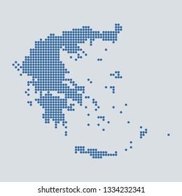 Pixel blue dot map on gray background of map of Greece symbol for your web site design map logo, app, ui, Travel vector eps10, concept Illustration.