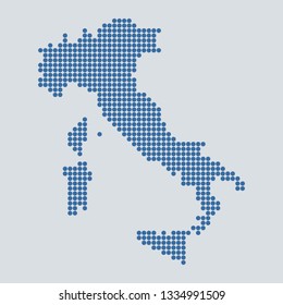 Pixel blue dot map on gray background of map of Italy symbol for your web site design map logo, app, ui, Travel vector eps10, concept Illustration. 